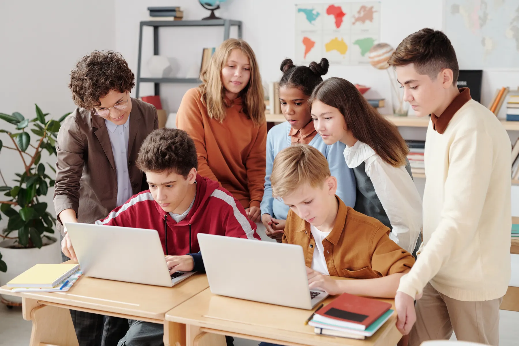 High school students practising new skills together